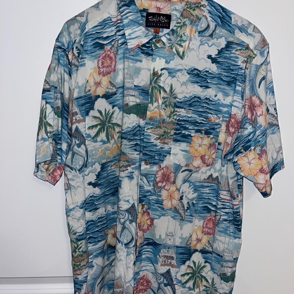 Salt Life Fishing Boat Trawler Tournament Luau Hawaiian limited edition shirt L